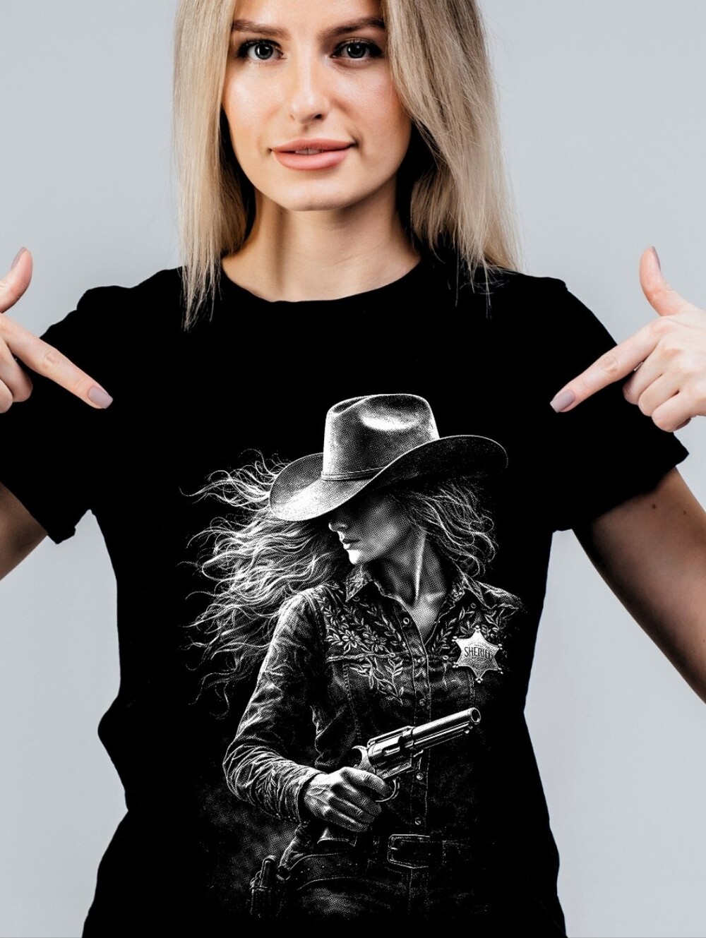 Luxury Black Western Sheriff Cowgirl Graphic Tee - Sizes M & L